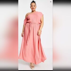 ASOS Curve Coral One-Shoulder Dress